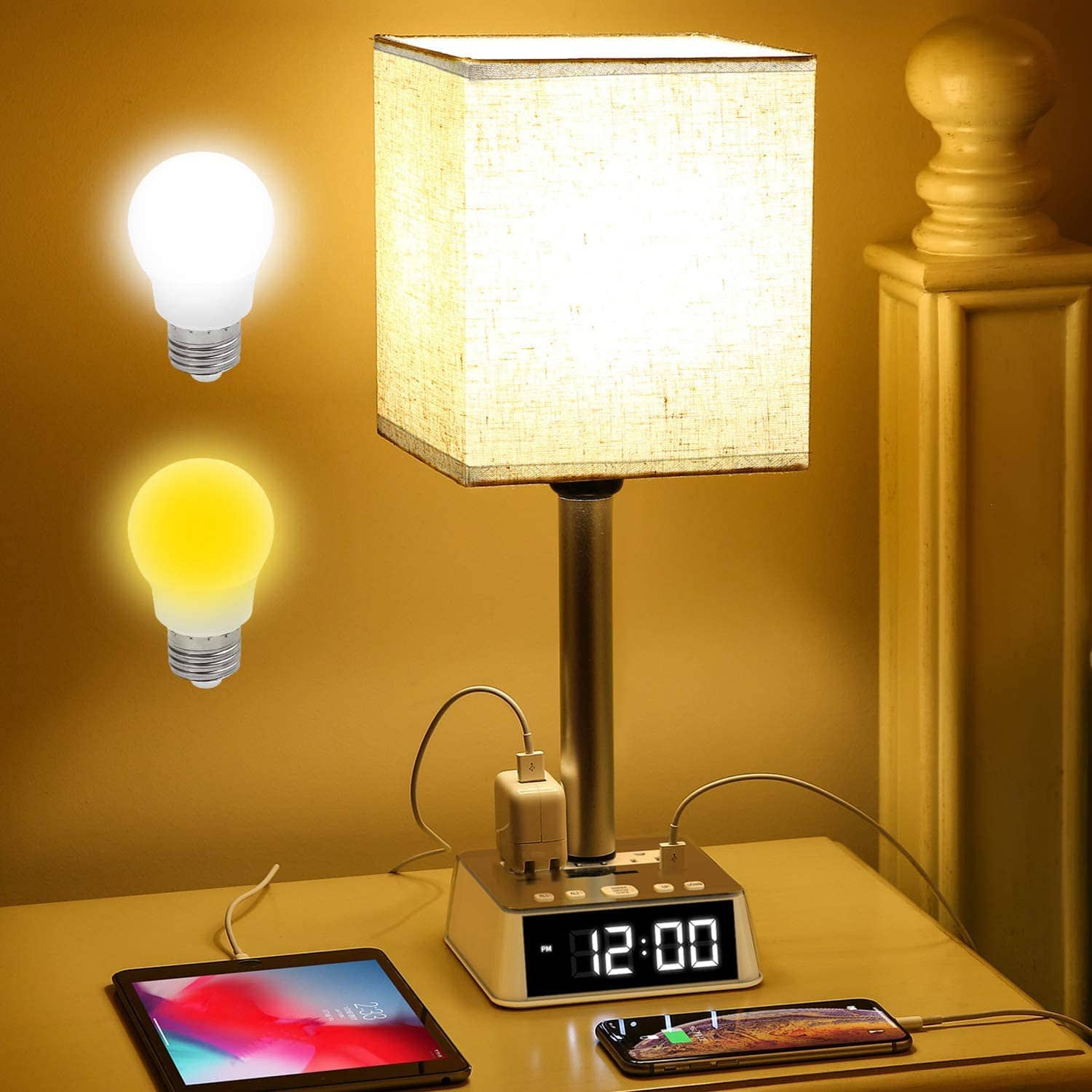 Night Light Bedside Table Lamps With 4, Night Table Lamp With Usb Port